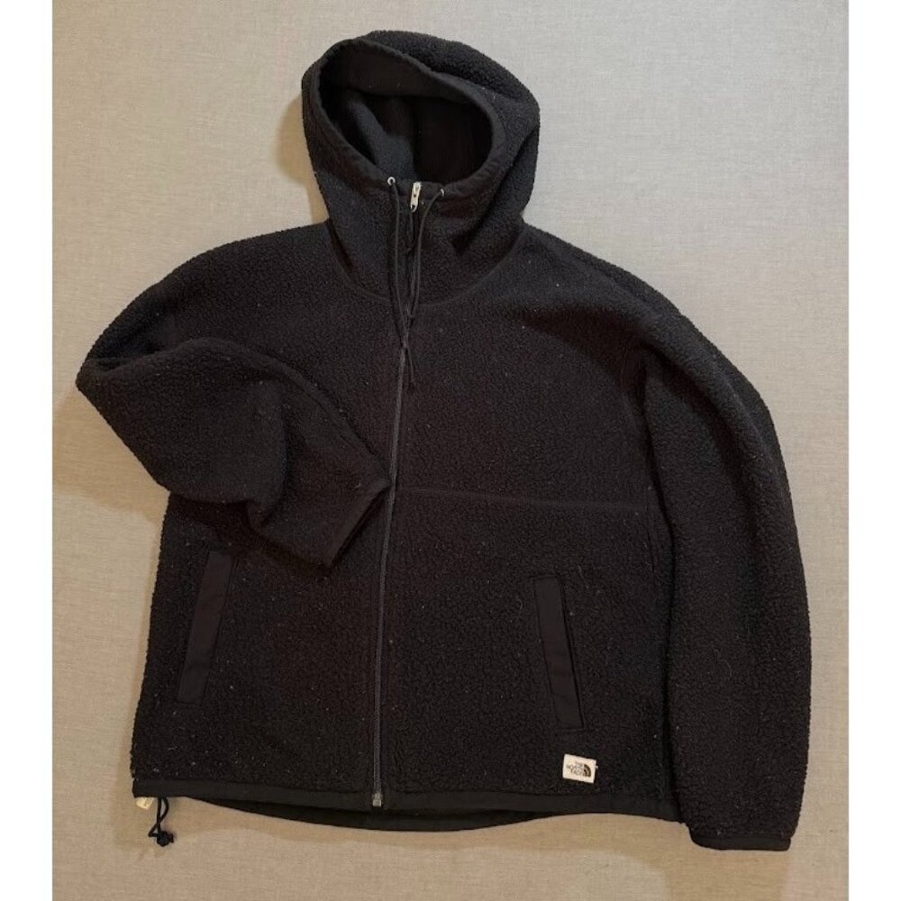 Vintage The North Face Fuzzy Jacket Womens S‎ Black Zip Long Sleeve Hooded